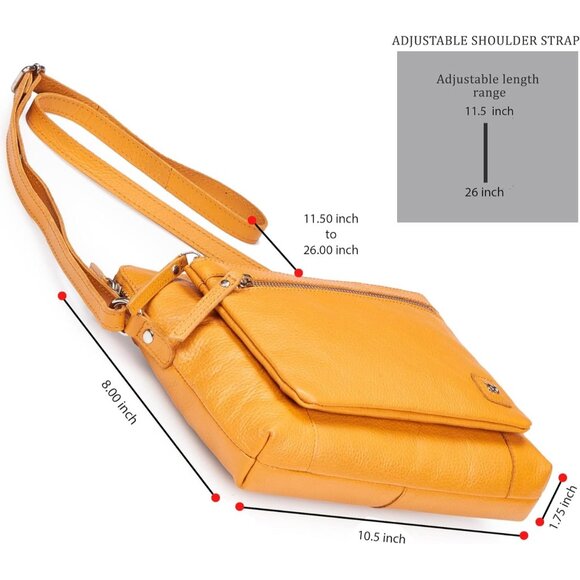 Women Mustard Imported Leather Polyester Crossbody Sling Shoulder Crossover Bag - Picture 3 of 6